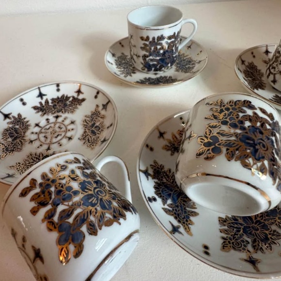 Antique Navy | Gold Espresso Cups & Saucer Plates - Picture 4 of 6